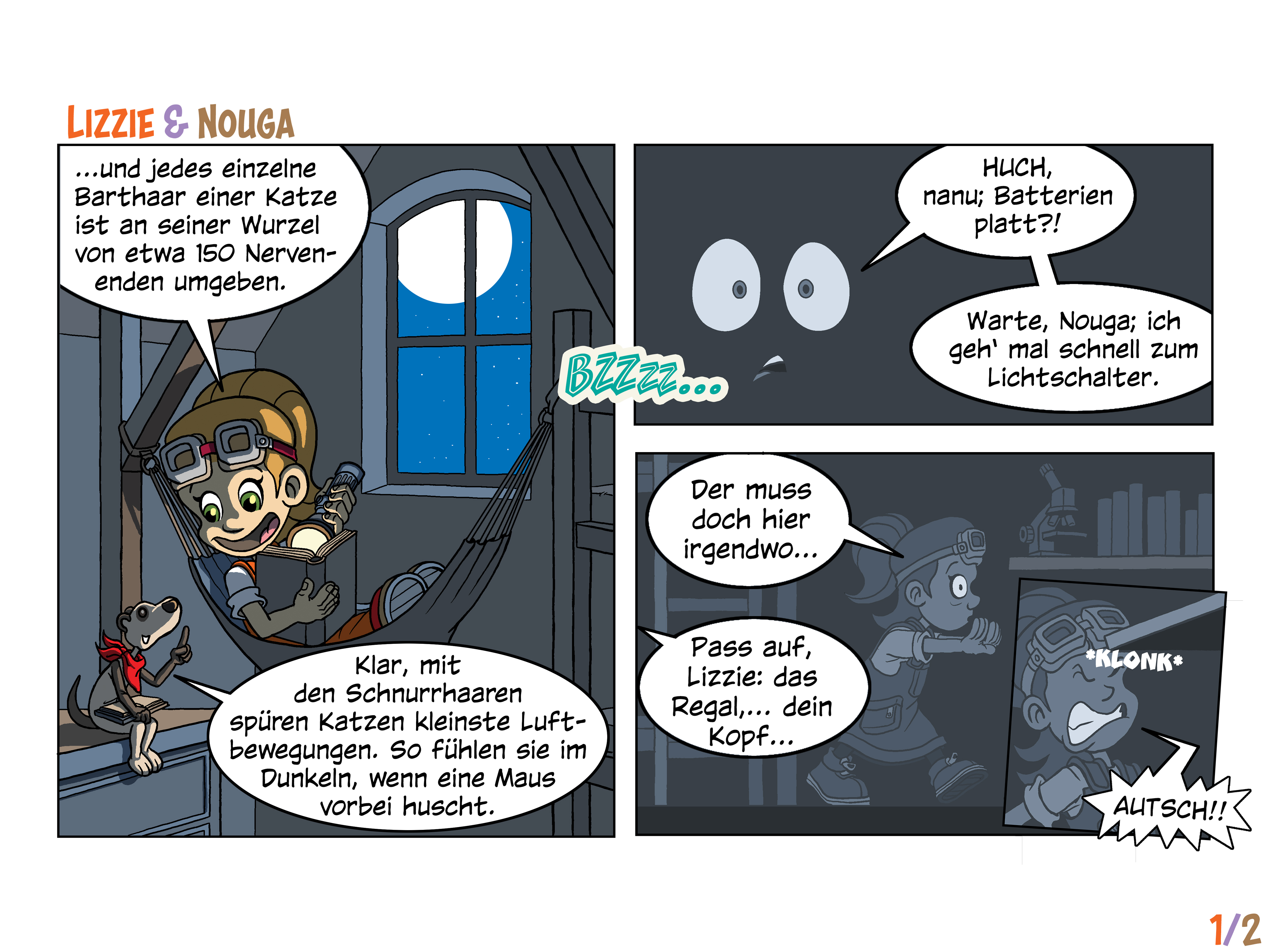 Comic Lizzie und Nouga nachtaktive Tiere Seite 1