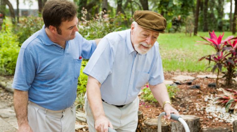 frail old man and young man