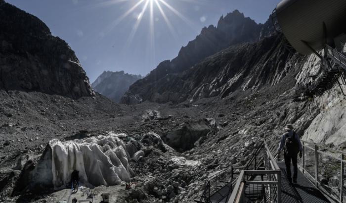 Ce qu'il reste de la Mer de Glace dans le massif du Mont-Blanc, dans les Alpes françaises, le 23 septembre 2026