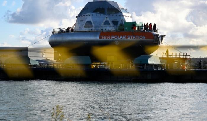 La station polaire Tara le 1er octobre 2024, à Cherbourg, dans la Manche