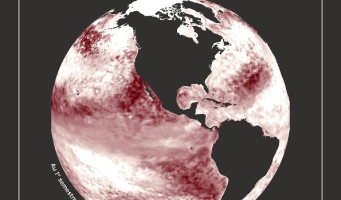 Globe terrestre représentant le nombre de jours de vagues de chaleur marine entre le 1er janvier et le 30 juin 2026, selon les données du service européen Copernicus Marine