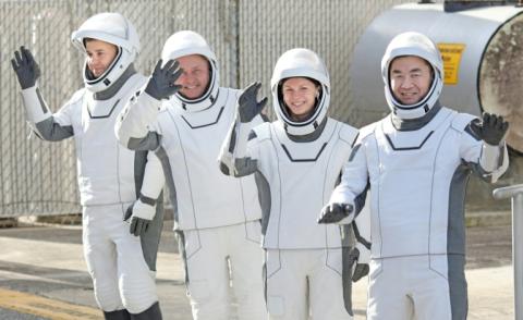 Les membres de la mission Crew-11 avant leur départ pour la Station spatiale internationale (ISS), le 1er août 2025 à Cap Canaveral, en Floride