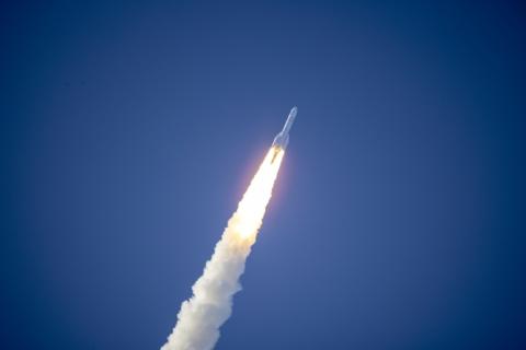 An Ariane 6 rocket launches from the Guiana Space Centre carrying the MTG-I2 (Meteosat