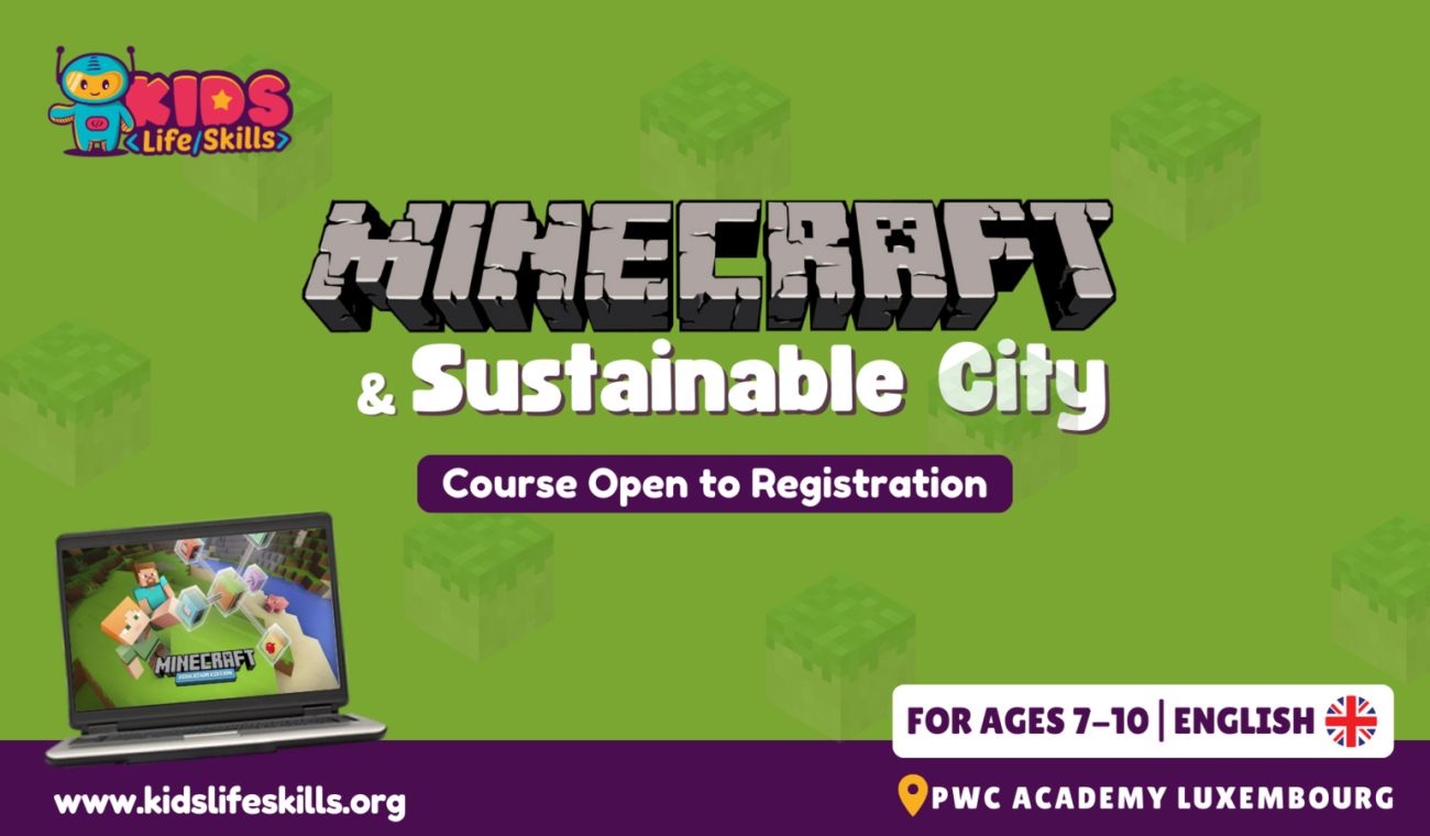 Minecraft Course Flyer Minecraft & Sustainable City | Course for Ages 7-10 in English