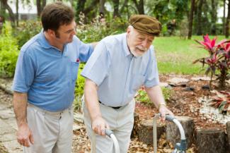 frail old man and young man