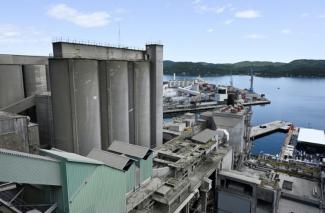 The carbon capture plant of cement manufacturer Heidelberg Materials is pictured at Brevik on June 18, 2025. The project is the first industrial-scale capture effort in the cement industry worldwide.