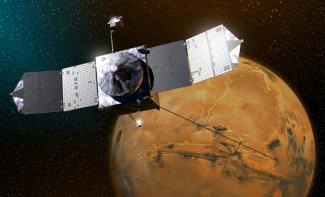 Illustration artistique obtenue le 22 septembre 2014 de la sonde Maven (Mars Atmosphere and Volatile Evolution) de la Nasa
