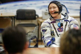 L'Américaine Christina Koch, membre de la mission qui a décollé de Baïkonour pour rejoindre la Station spatiale internationale le 14 mars 2019